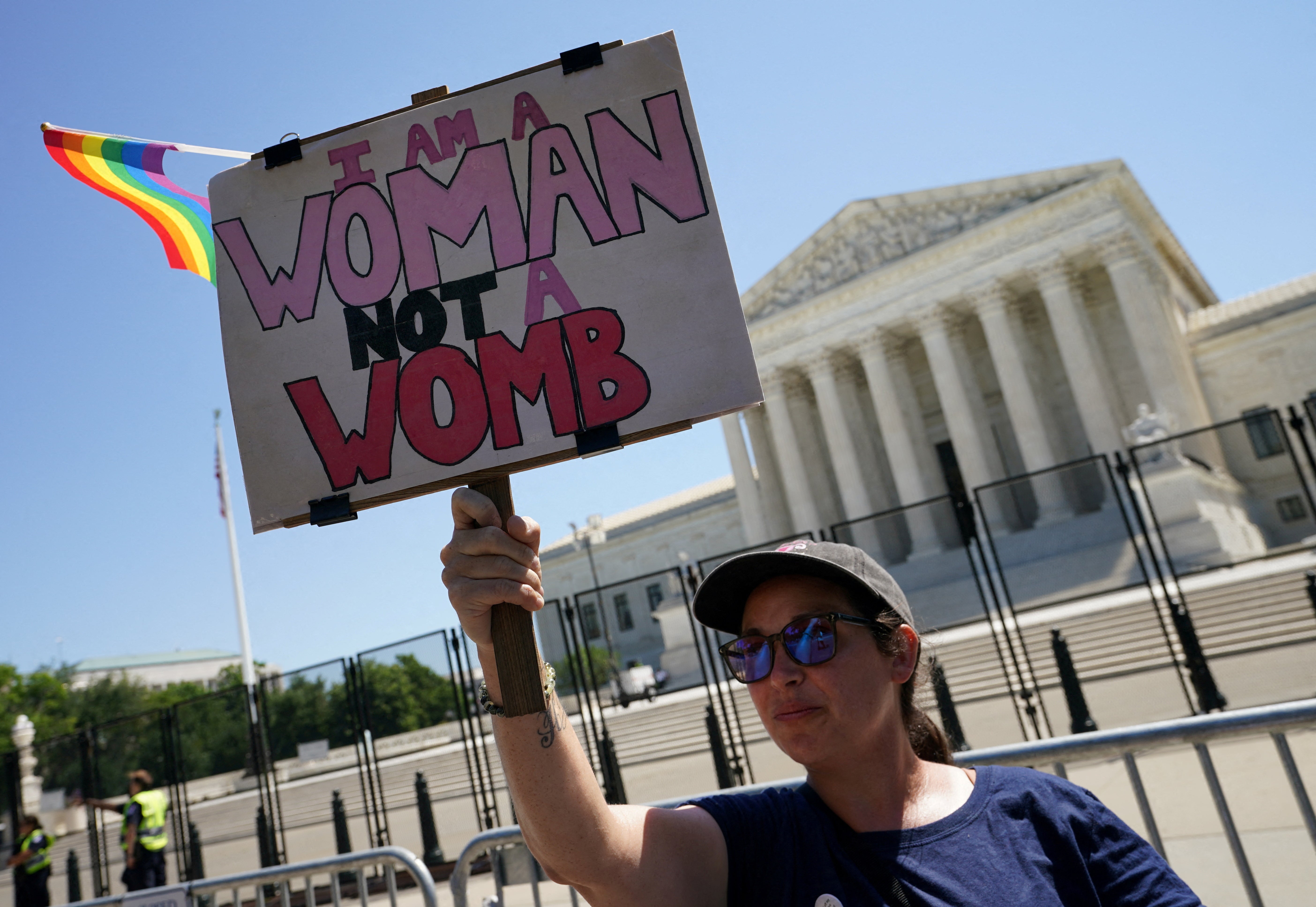 An abortion activist demonstrating outside the US Supreme Court
