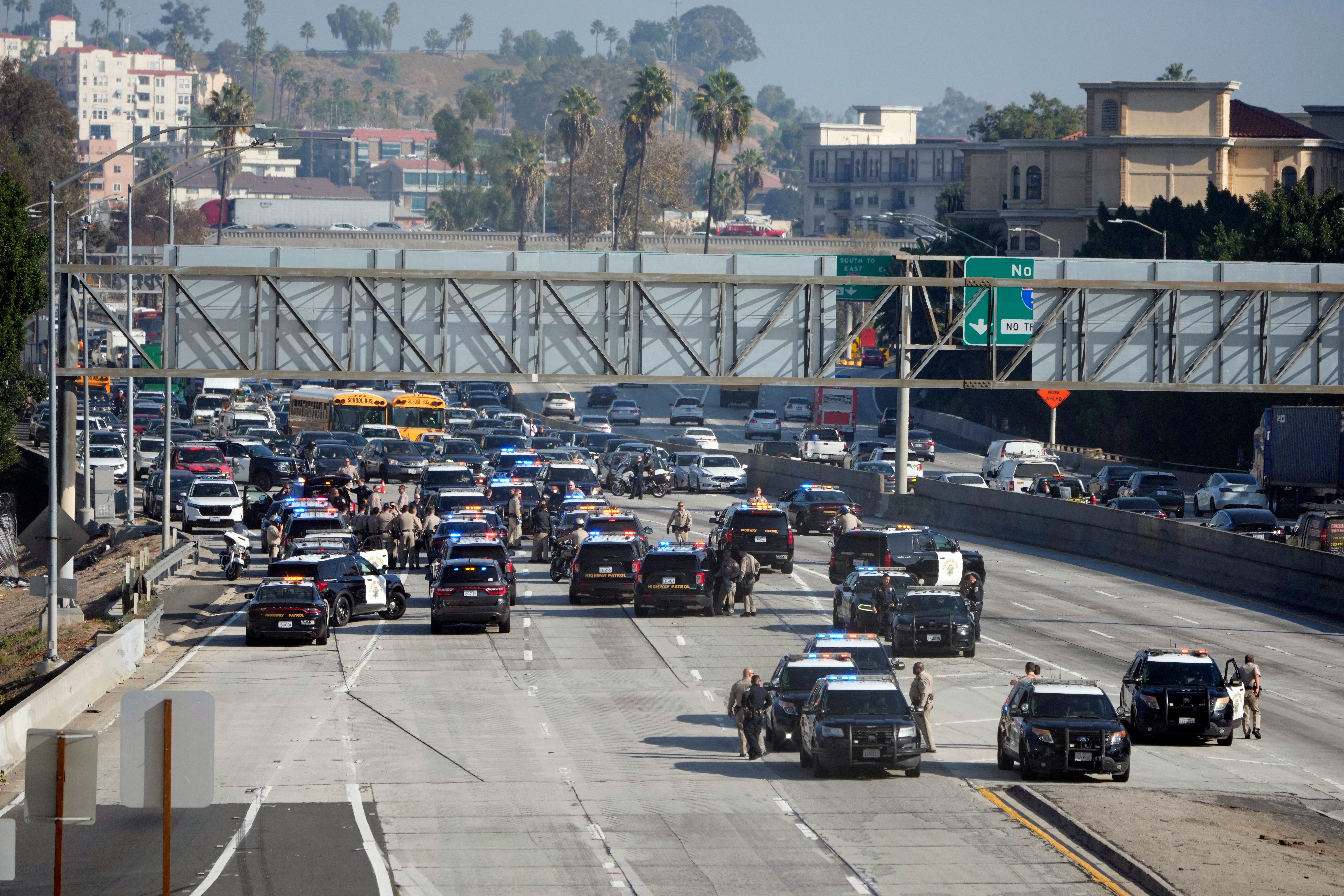Jewish protesters block 110 Freeway in Los Angeles, California
