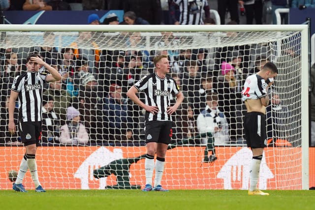 Newcastle were knocked out of Europe with a 2-1 defeat to AC Milan (Mike Egerton/PA)