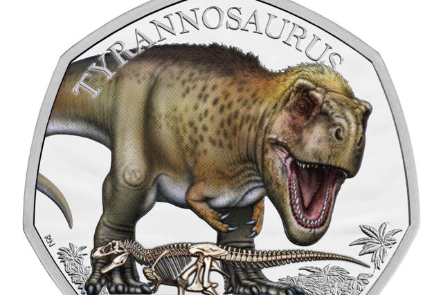 A Tyrannosaurus coin is part of the Royal Mint’s new collection (Royal Mint/PA)