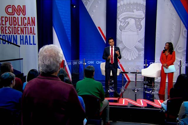 <p>Vivek Ramaswamy spins conspiracy theories at CNN town hall</p>