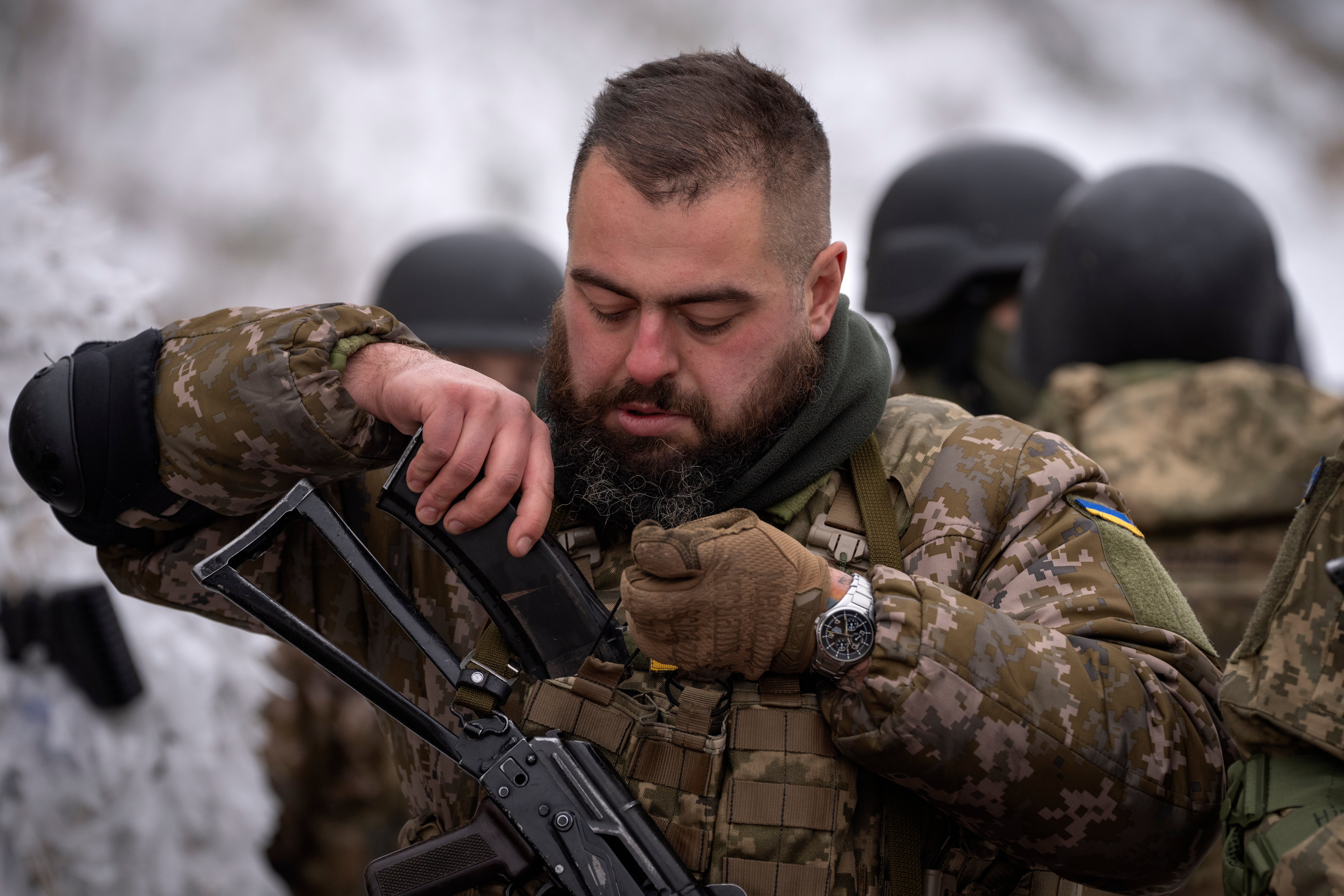 Ukraine War Russian A member of the pro-Ukrainian Russian ethnic Siberian Battalion practices at a military training