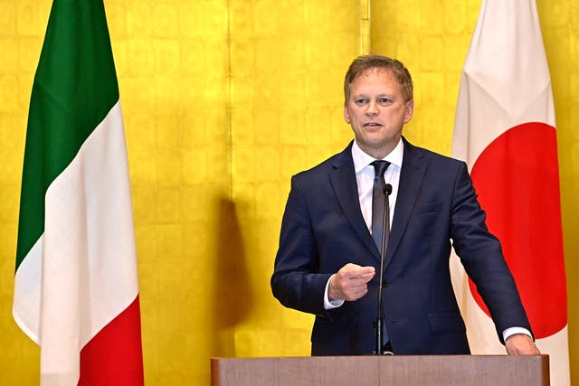 <p>File: Defence minister Grant Shapps speaks during a joint press conference after a signing ceremony</p>