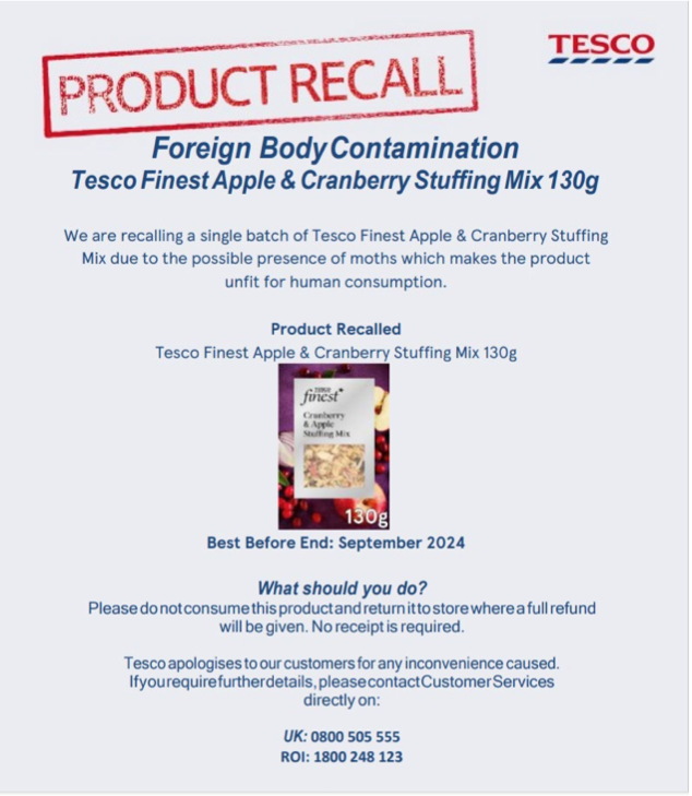 Tesco apologised to its customers as it issued a recall warning