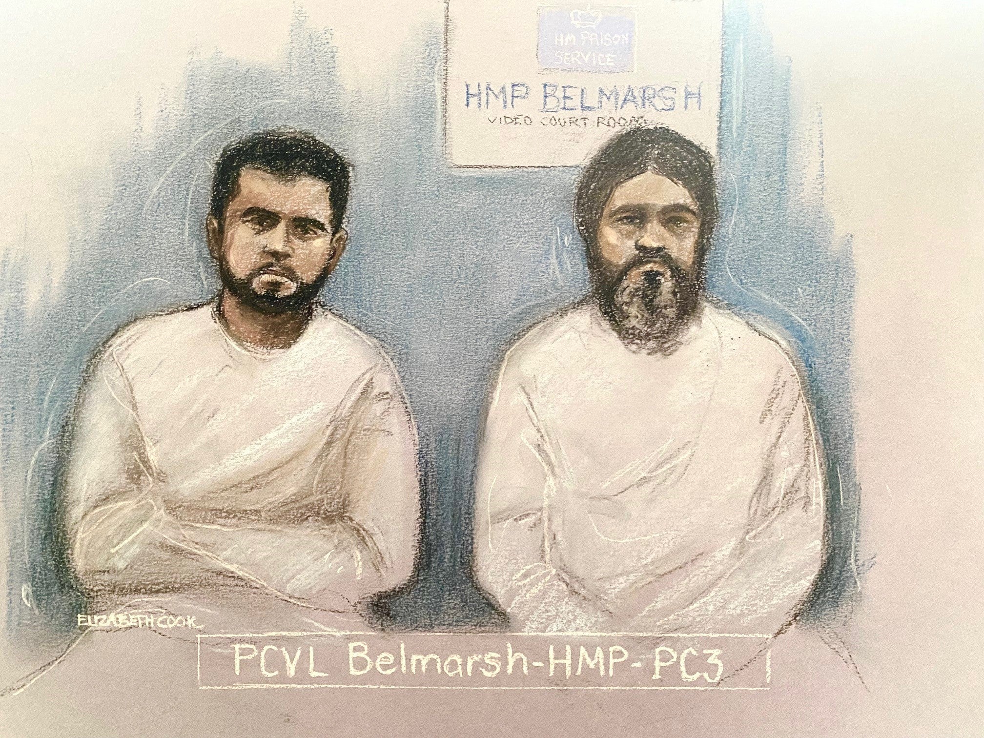 Sara Sharif's father Urfan Sharif (right) and her uncle Faisal Malik appeared via video-link from Belmarsh prison