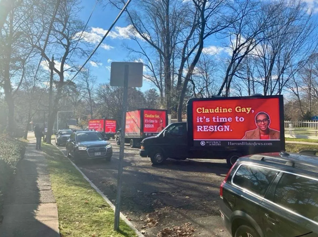 <p>Each billboard featured a different message, with one imploring Ms Gay ‘to RESIGN’ </p>