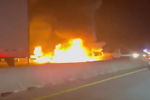 <p>Two people were hurt after a small plane made a crash landing on North Carolina highway before catching fire</p>