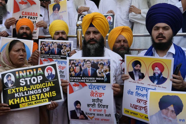 <p>Activists of a pro-Khalistan group demand justice for Sikh separatist Hardeep Singh Nijjar, who was killed in June 2023 near Vancouver</p>