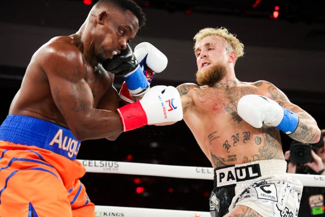 <p>Jake Paul knocked out Andre August in the first round of their bout</p>