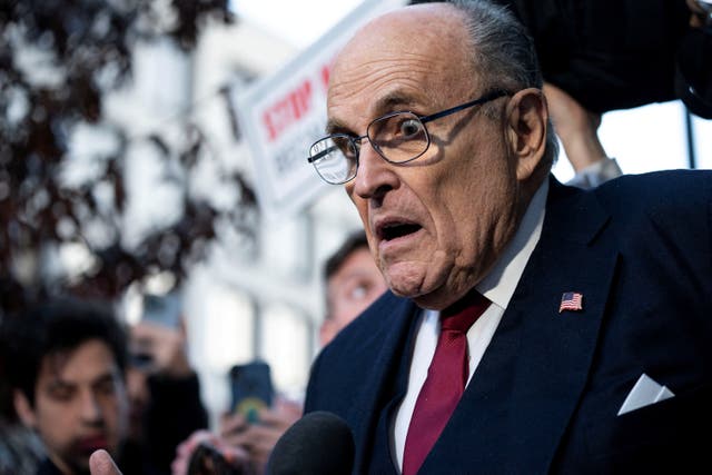 <p>Rudy Giuliani leaves US District Court in Washington DC after he was ordered to pay $148m for defaming two election workers. </p>