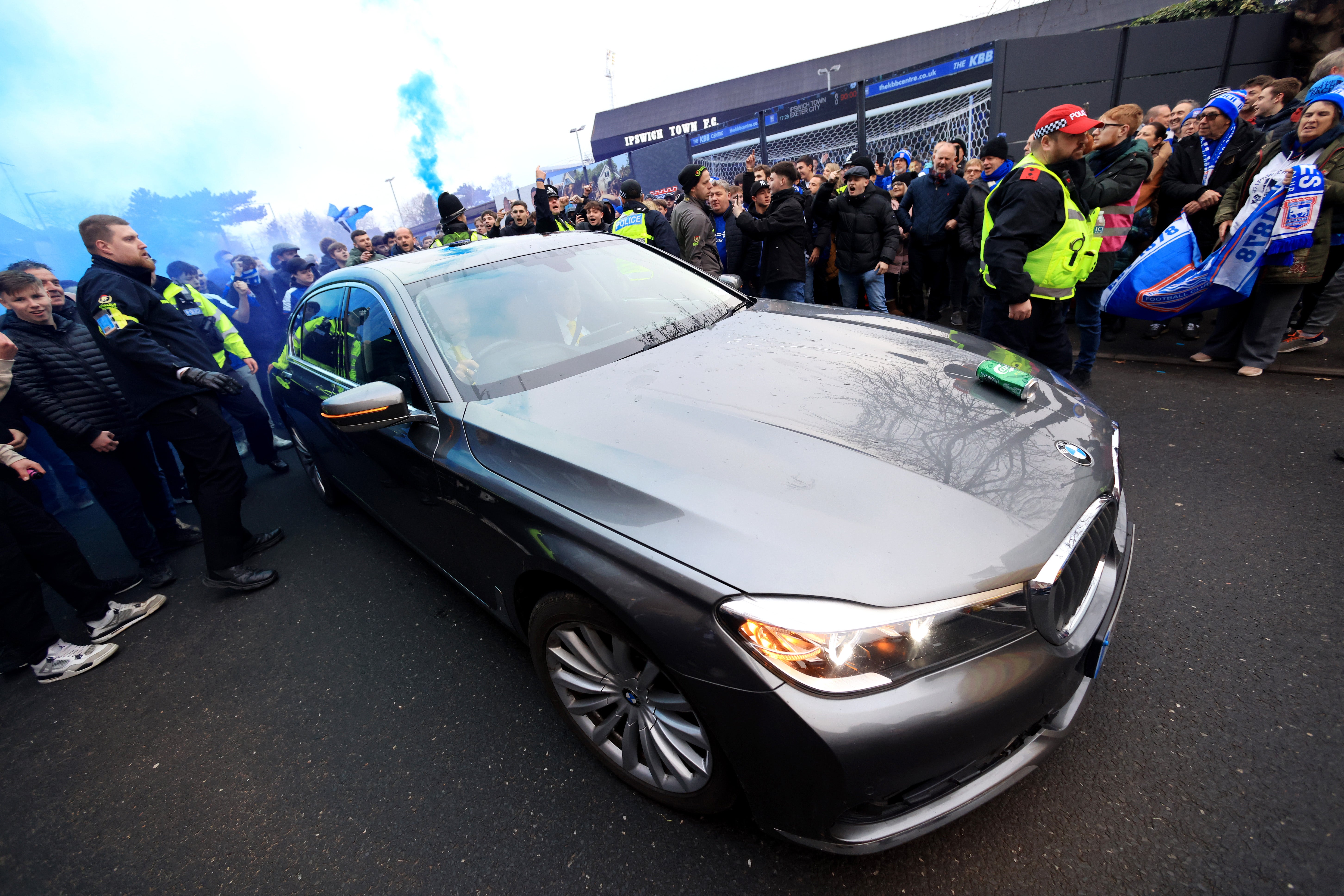 There was a heavy police presence as Delia Smith arrived at Portland Road