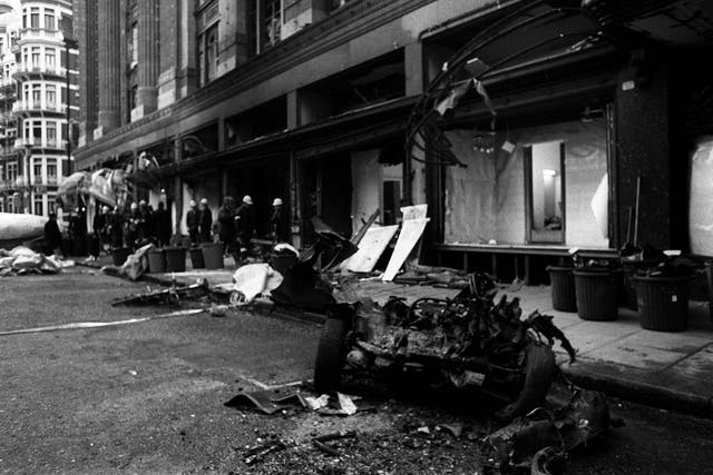 The remains of the Austin 1100 used in the car bomb attack (PA)