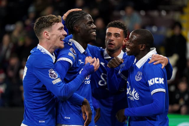 Amadou Onana (second left) set Everton on the way to victory (Nick Potts/PA)
