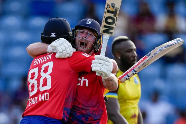 Harry Brook and Phil Salt battered the West Indies bowlers (Ricardo Mazalan/AP)