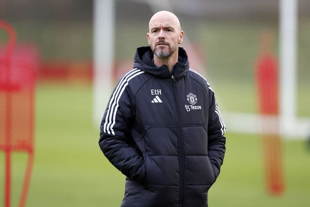Manchester United manager Erik ten Hag during a training session at the Trafford Training Centre, Carrington, Manchester. Picture date: Monday December 11, 2023.