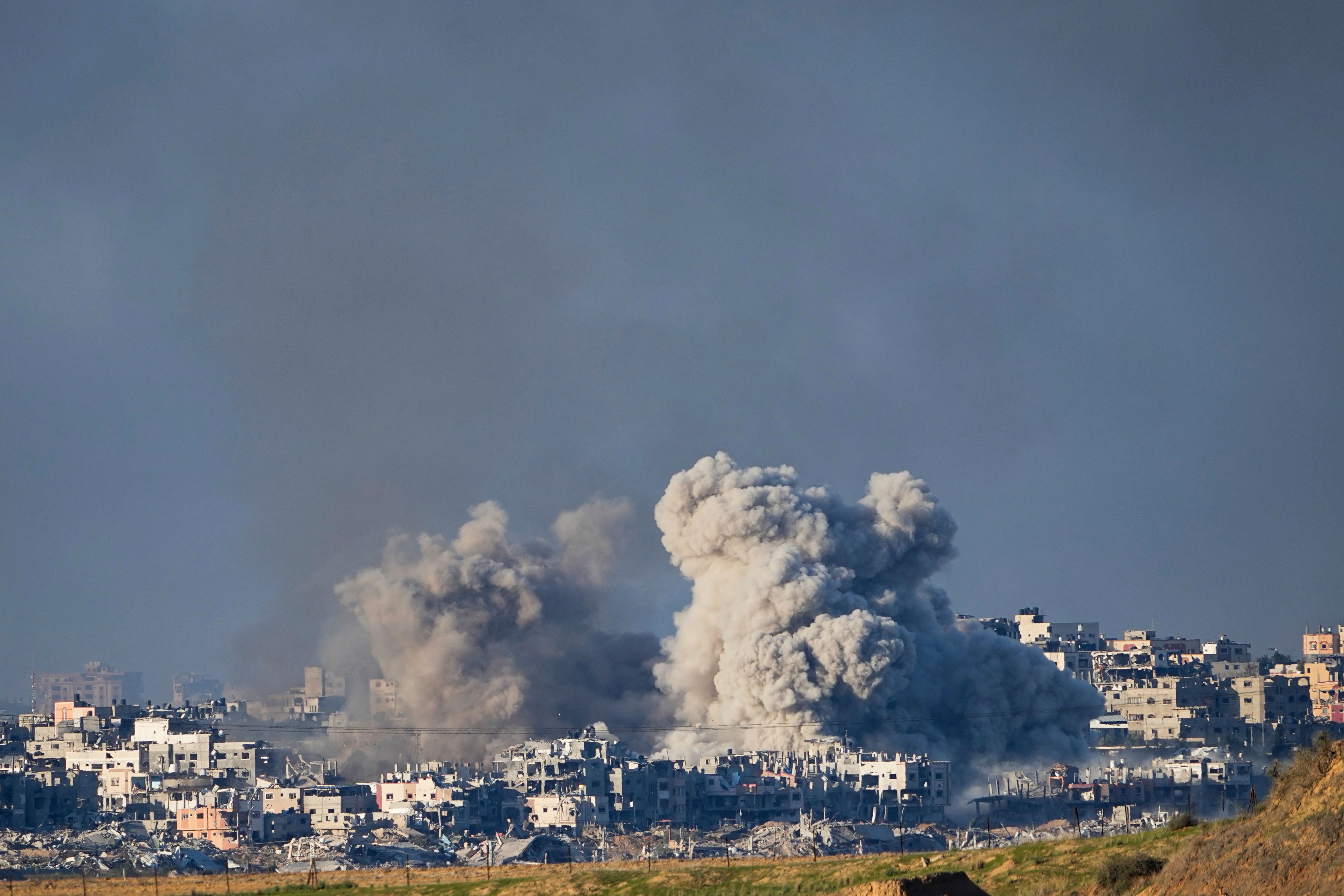 Smoke rises following an Israeli bombardment in the Gaza Strip, as seen from southern Israel (Ariel Schalit/AP)