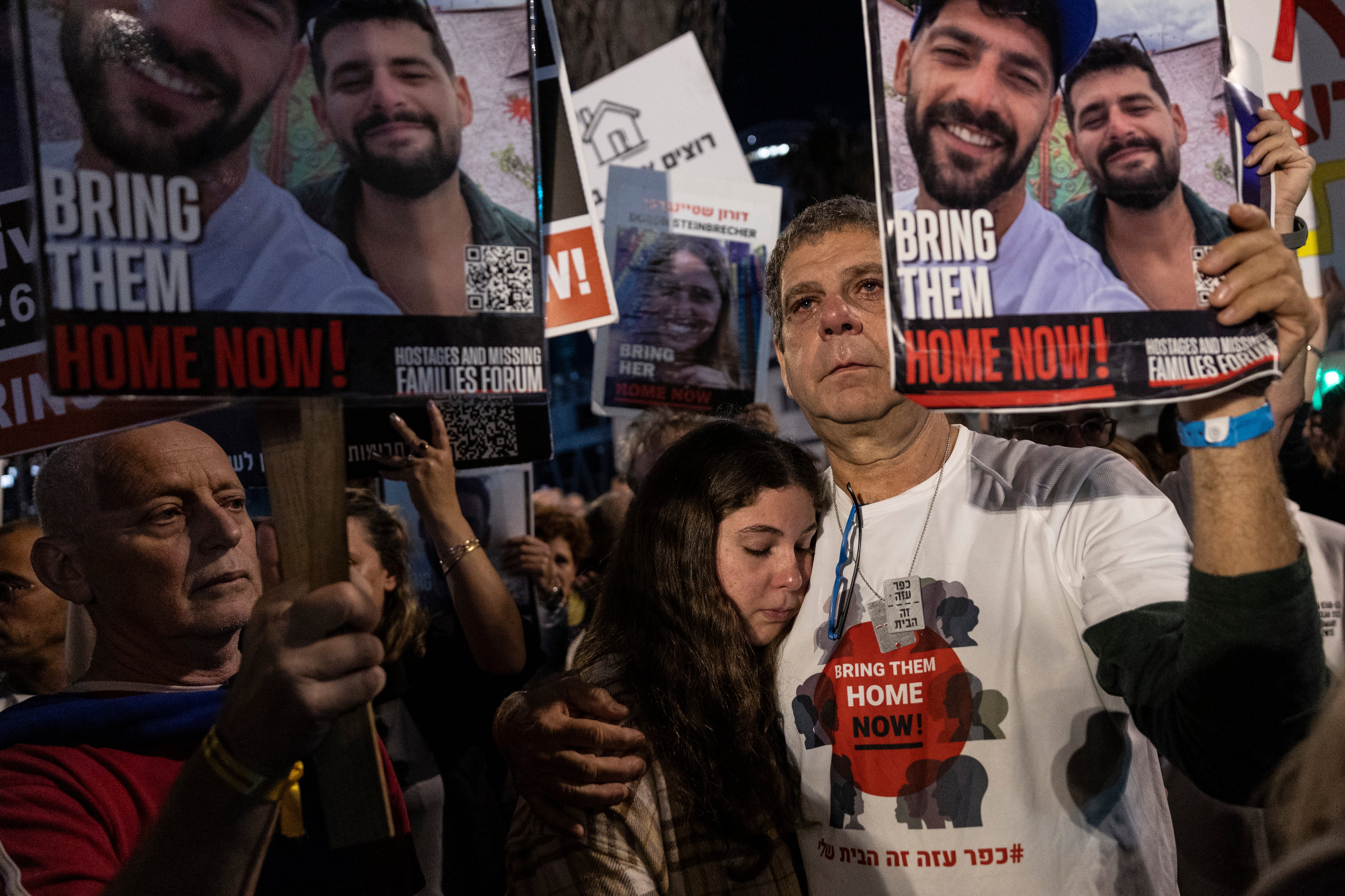 Family and friends of those being held hostage by Hamas protest in Tel Aviv last night