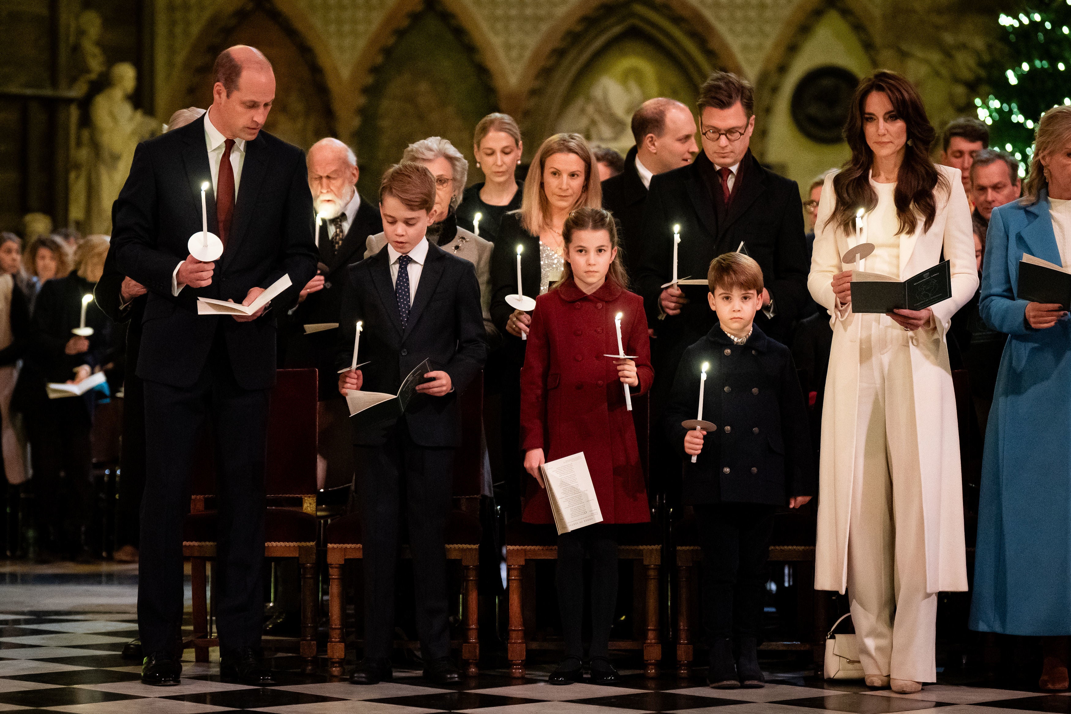 The Prince of Wales, Prince George, Princess Charlotte, Prince Louis and the Princess of Wales during the Christmas service