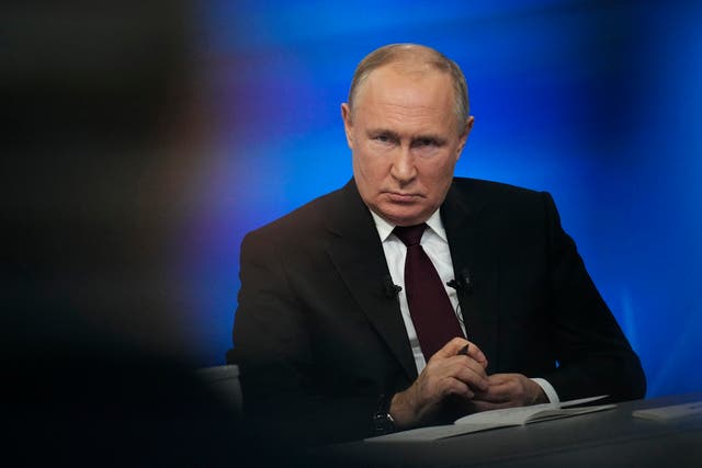 <p>Vladimir Putin holds his year-end press conference at Gostiny Dvor exhibition hall in central Moscow</p>