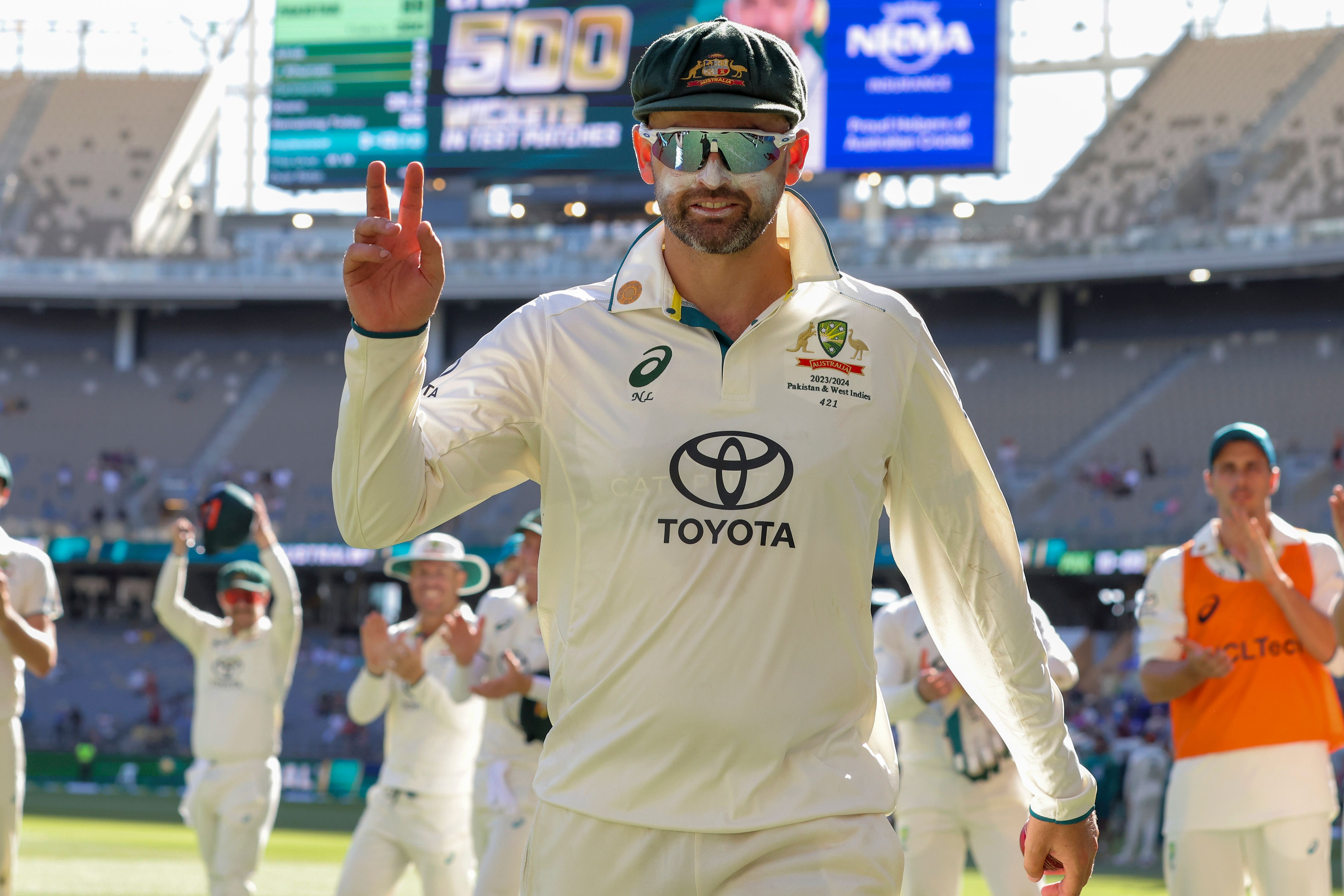 Australia’s Nathan Lyon took his 500th Test wicket in the victory over Pakistan in Perth (Richard Wainwright/AP/PA)