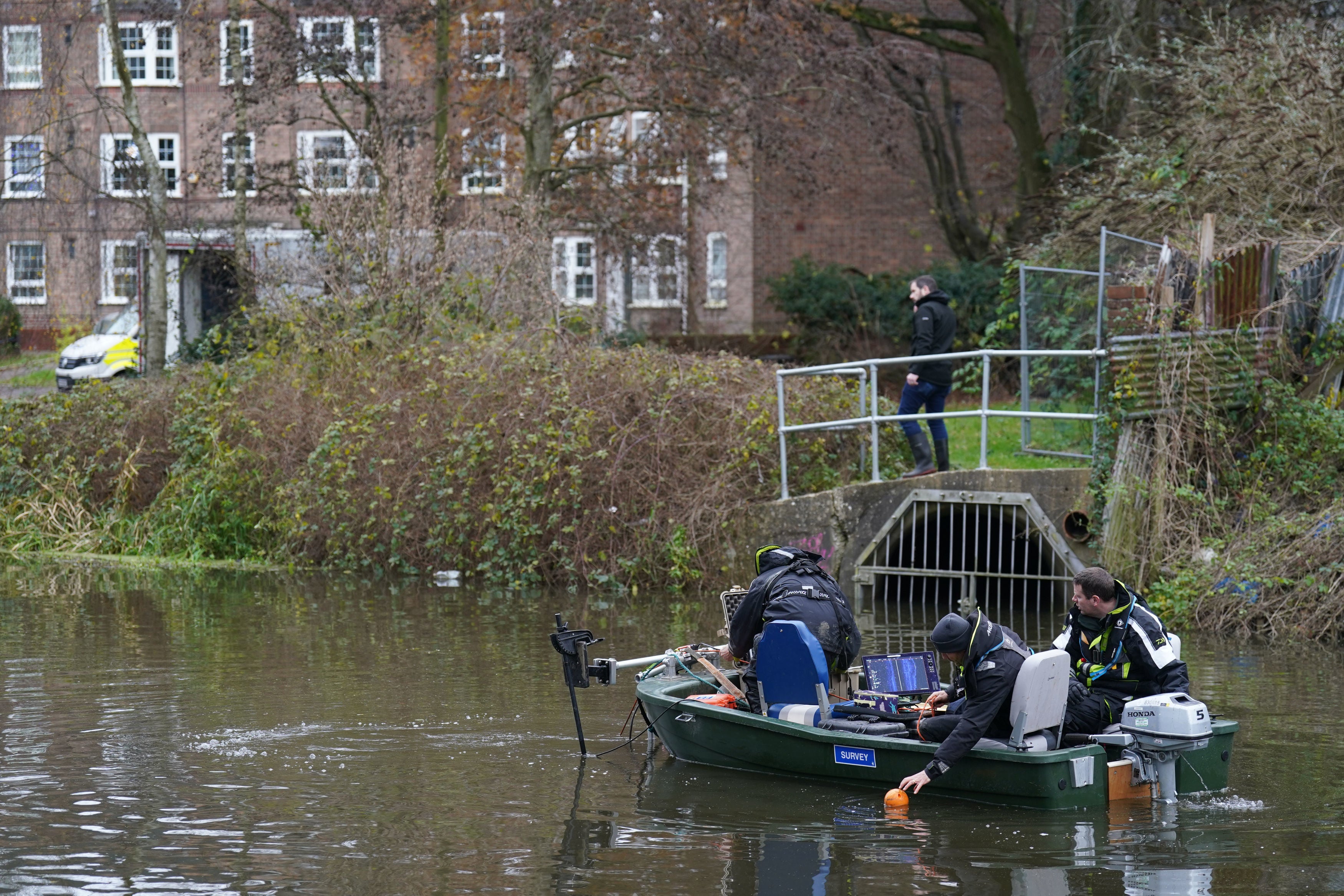 Police search teams working to recover a body from the River Wensum in Wensum Park, Norwich, during the search for Gaynor Lord