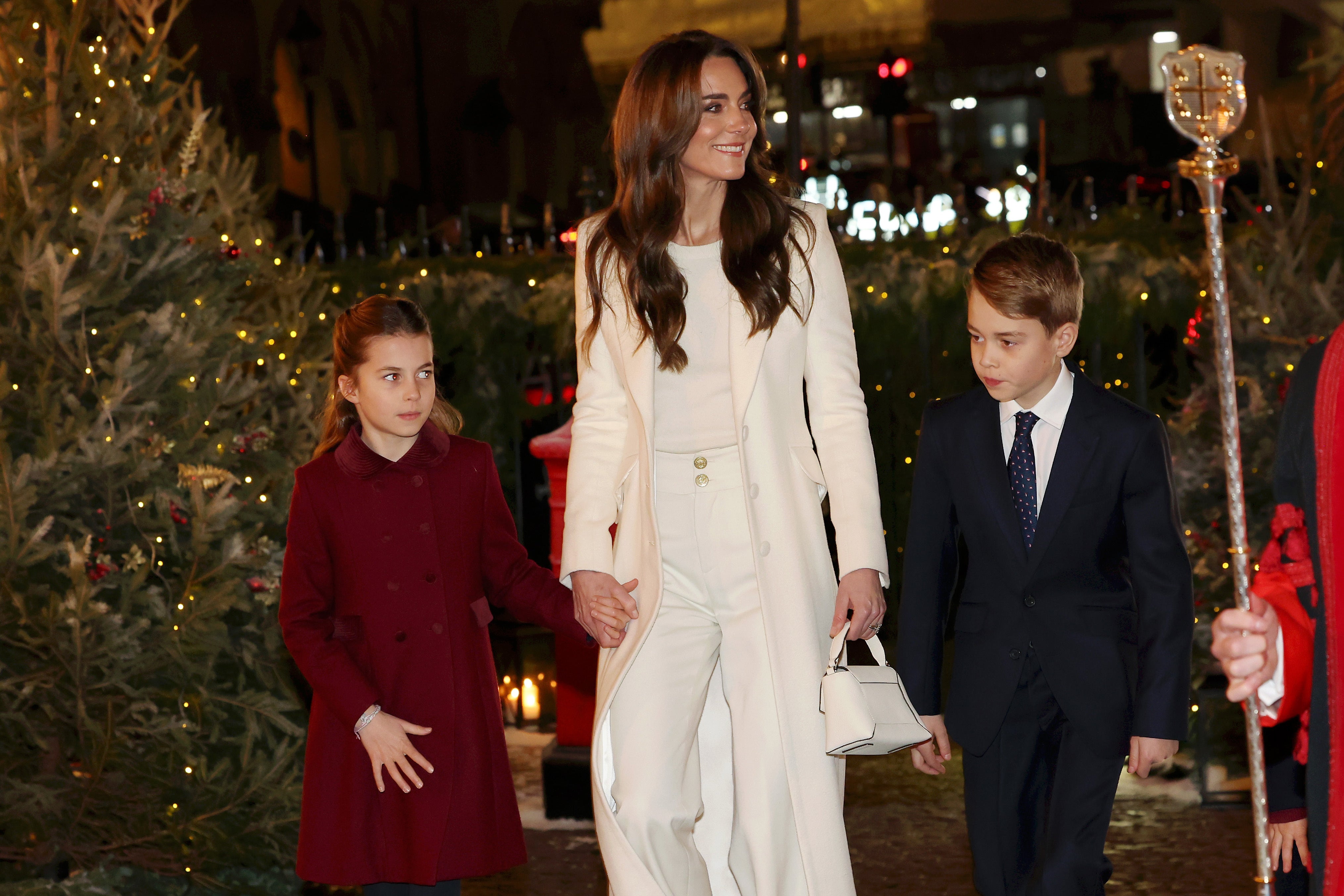 Princess Charlotte, the Princess of Wales, and Prince George attending the royal carols earlier this month