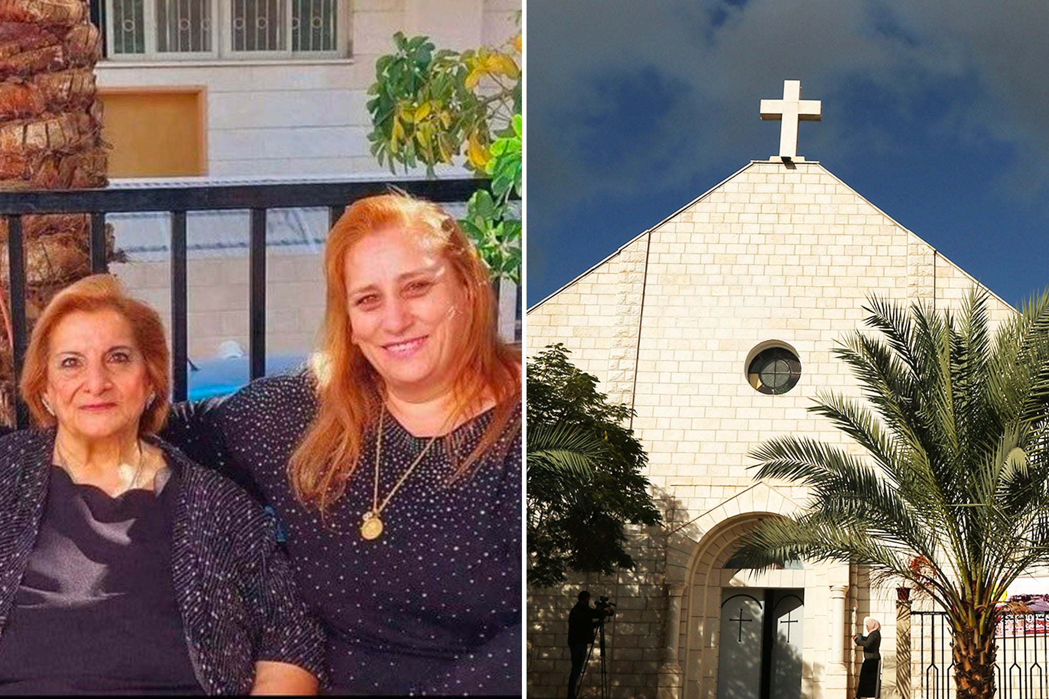Nahida Anton (left) and her daughter Samar were shot in the courtyard of the Holy Family Church in Gaza City