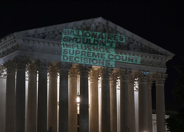 Government watchdog Accountable.US launches a campaign to call for recusals from allegedly conflicted Supreme Court Justices Samuel Alito and Clarence Thomas on the first day of The Supreme Court's 2023-2024 term on October 02, 2023 in Washington, DC.