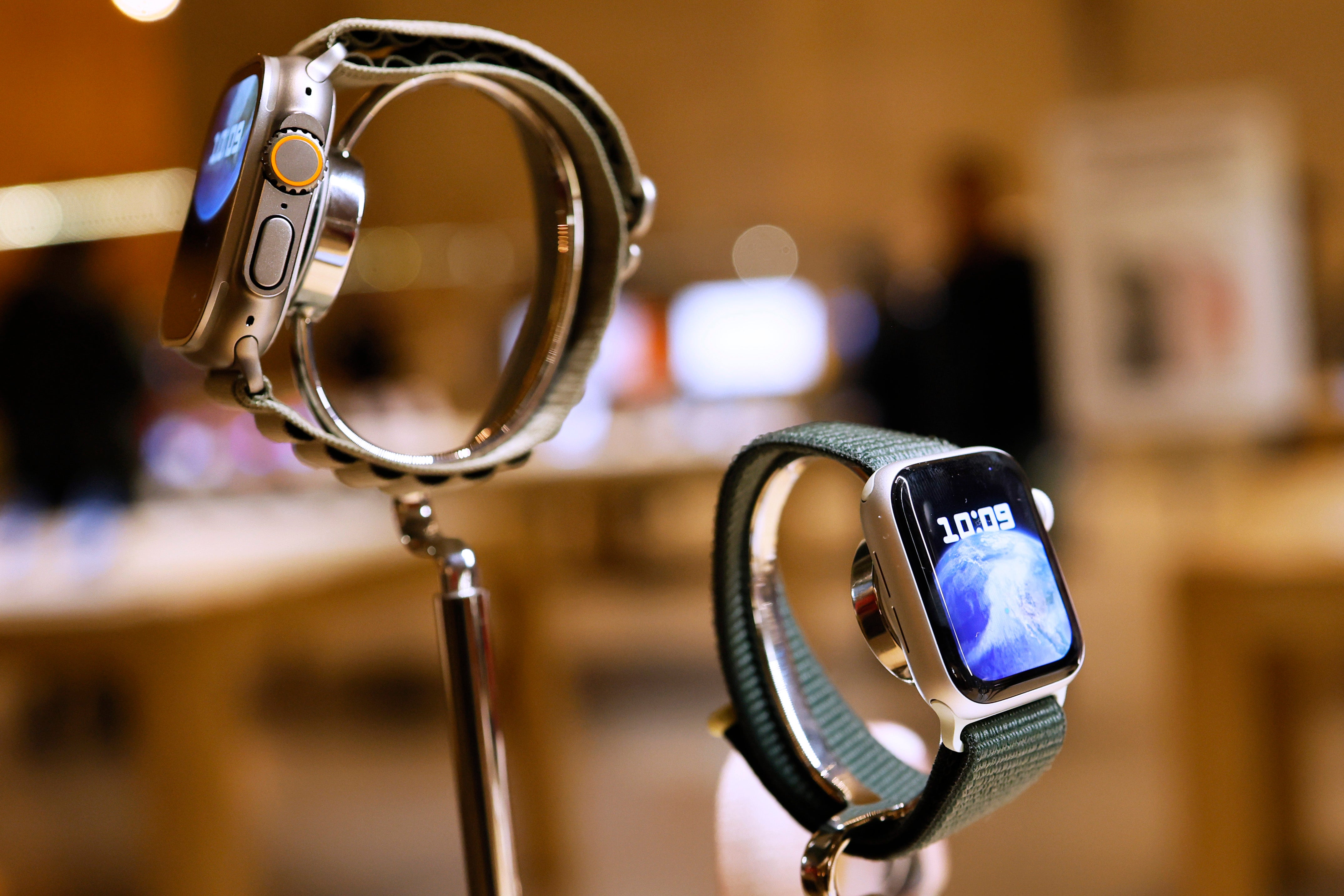 Apple watches are seen on display at the Apple Store in Grand Central Station on December 18, 2023 in New York City