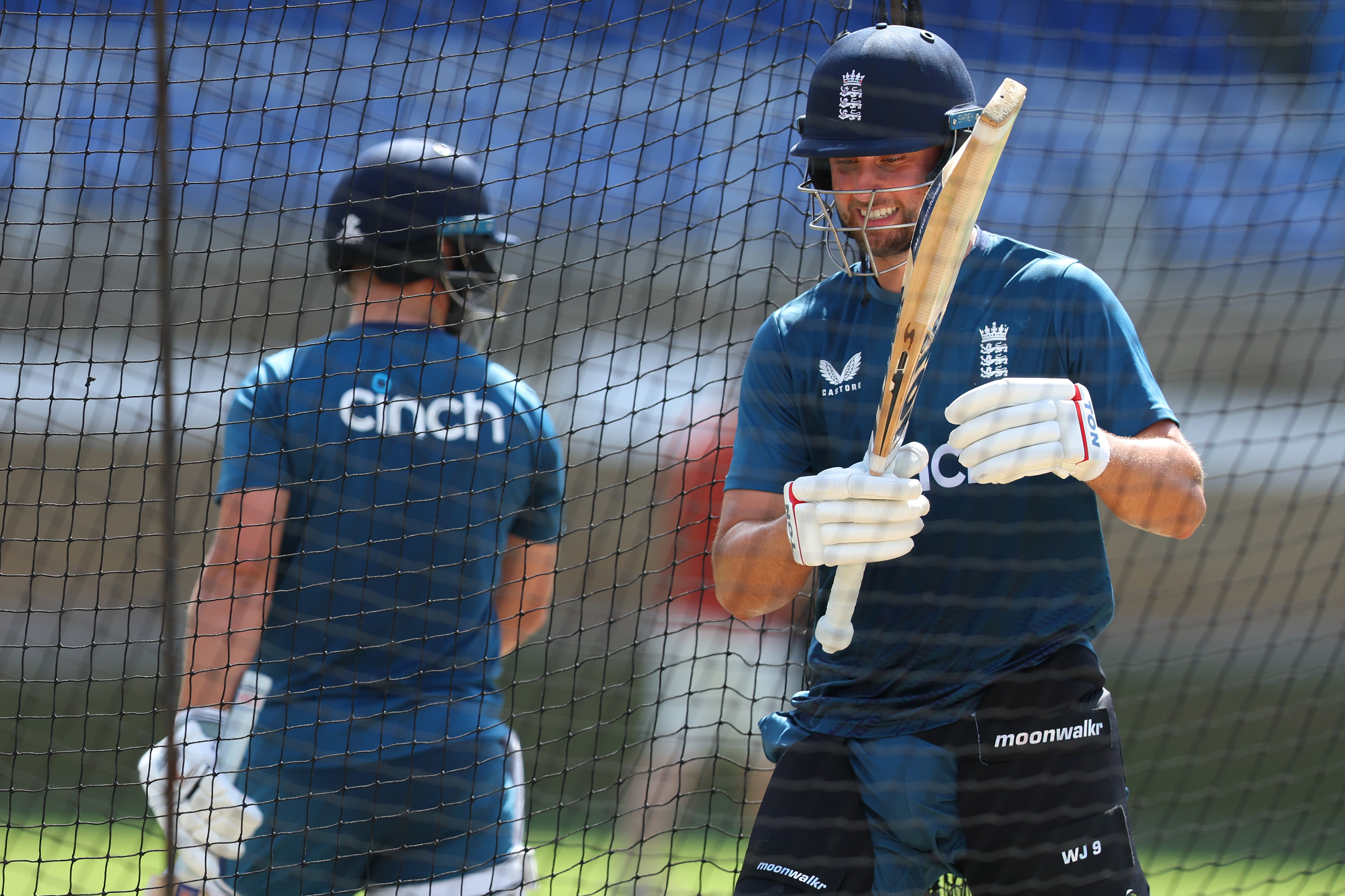 Will Jacks (R) and Ben Duckett (L) of England take part in an England Net Session ahead of the fourth T20 International at Queens Park Oval on 18 December 2023 in Port of Spain, Trinidad And Tobago