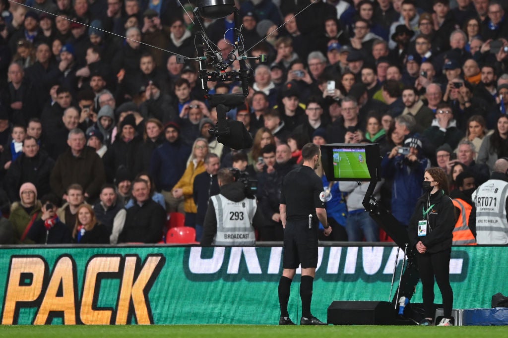 VAR in use during the 2022 Carabao Cup final