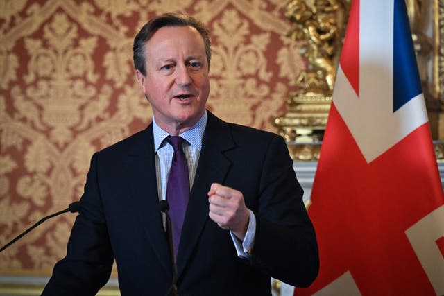 <p>British Foreign Minister David Cameron speaks during a joint press conference with French Foreign and European Affairs Minister in Paris</p>