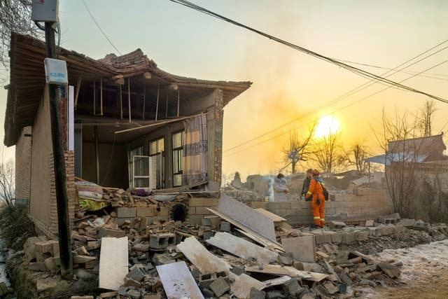 <p>Rescuers conduct search and rescue operations after a 6.2-magnitude earthquake on December 19, 2023</p>