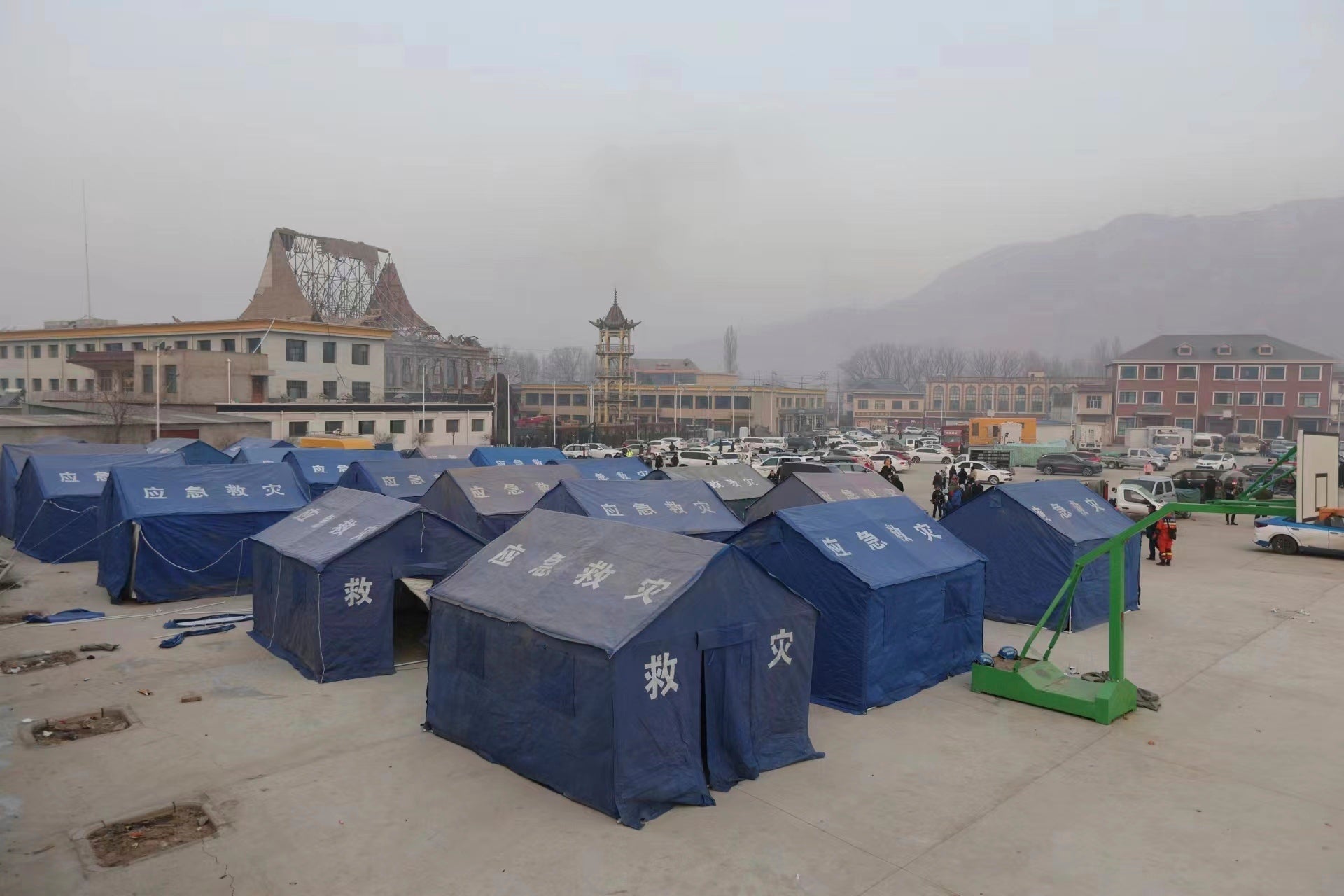 Tents are set up for residents in the aftermath of an earthquake in Dahejia village