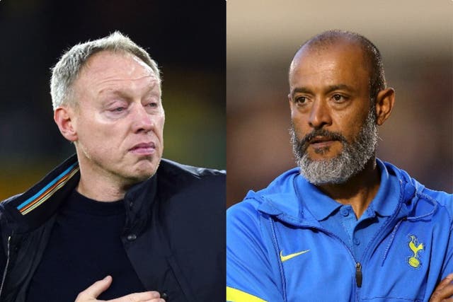 Nuno Espirito Santo, right, has held talks with Forest, with Steve Cooper’s position under threat (PA)
