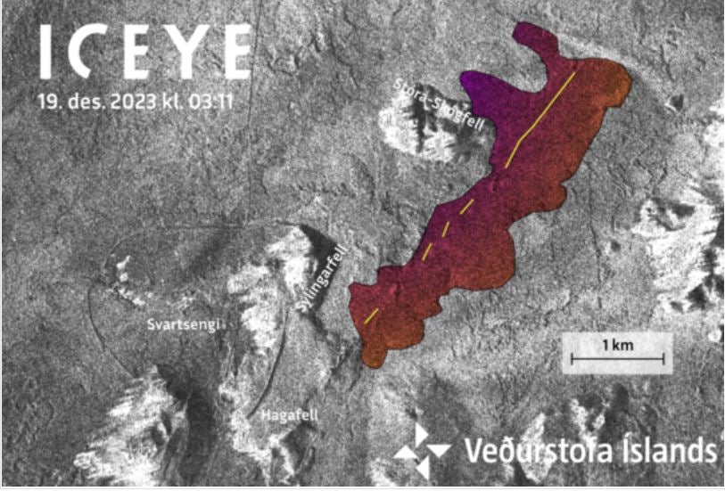 Satellite map of Iceland volcano