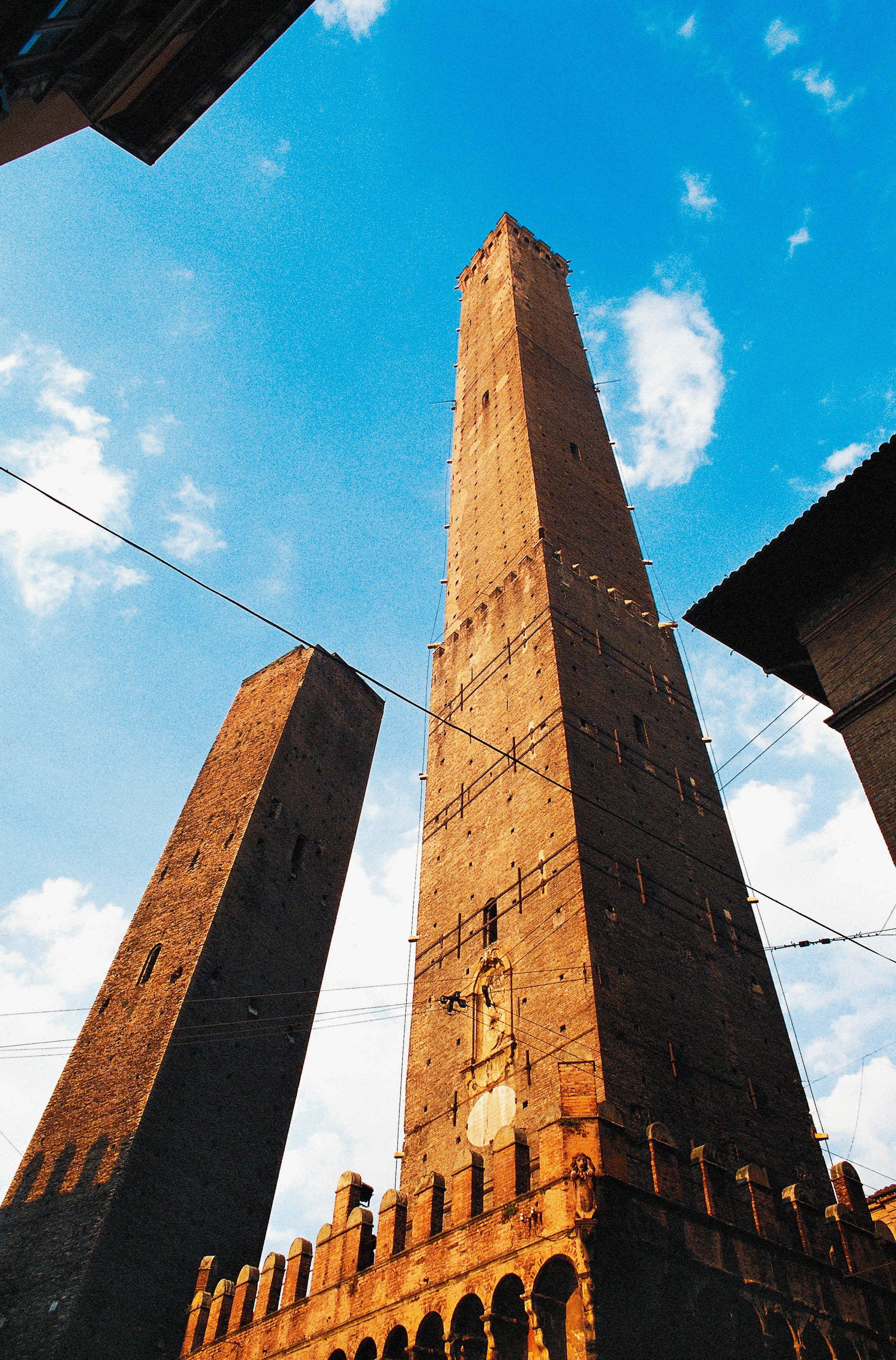 The towers of Garisenda (left) and Asinelli in Bologna
