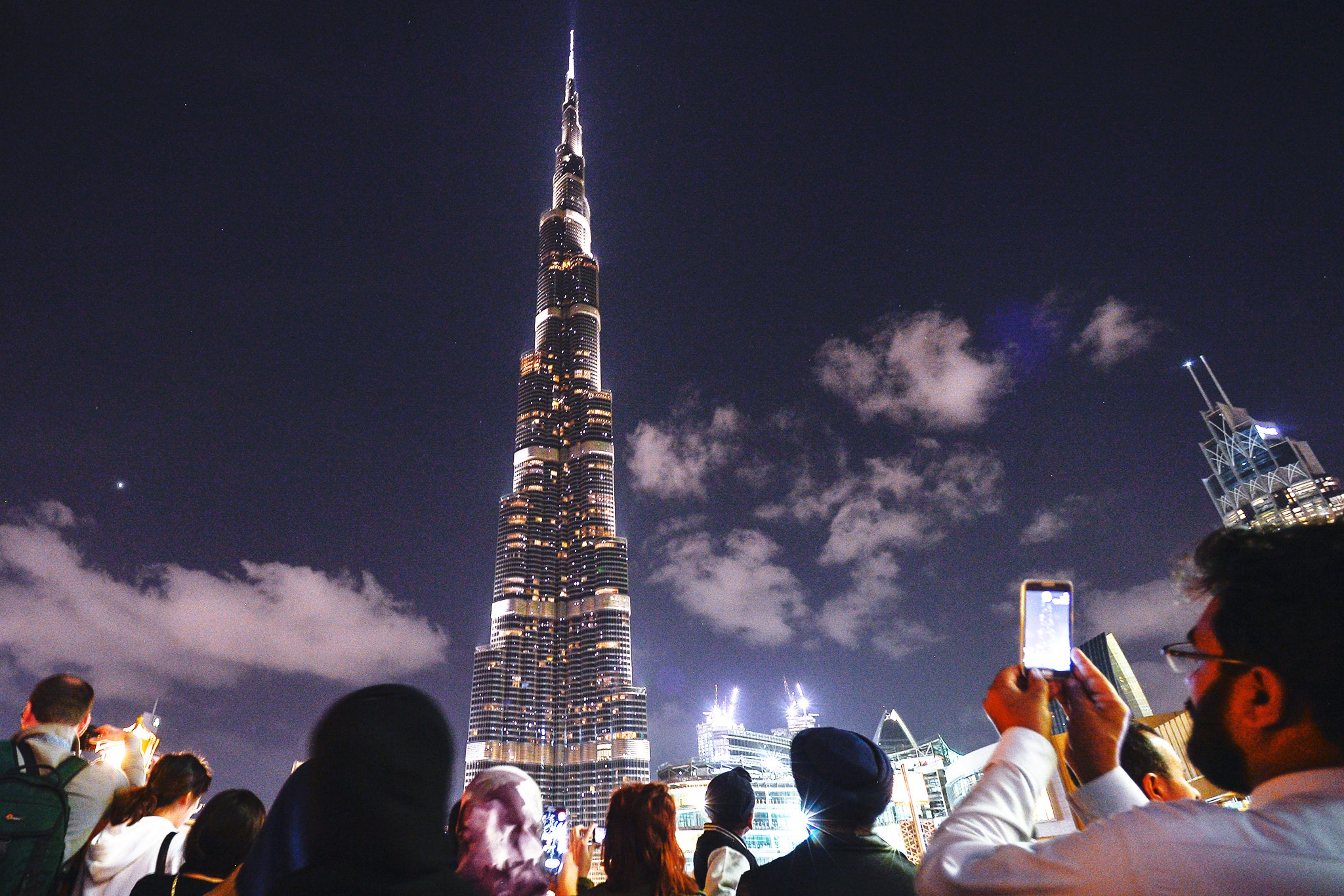 Crowds admire the world’s tallest building, Burj Khalifa, in Dubai