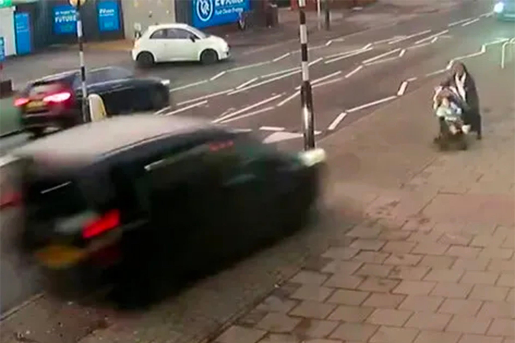 A mother and her young daughter have made a miraculous escape after a car flew into the child’s pram while the pair were walking down a street in Solihull