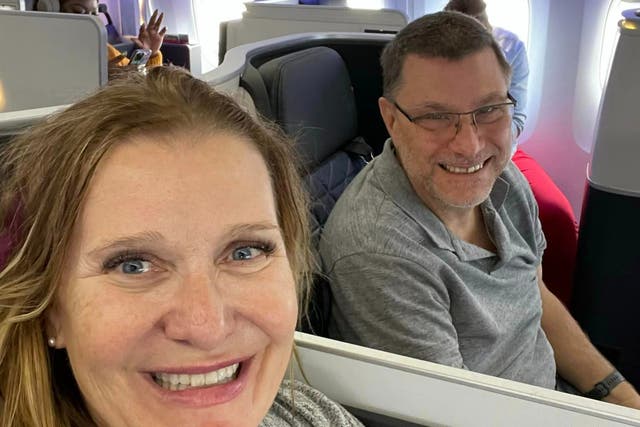 <p>Jill and her husband use her airline points to upgrade on flights</p>