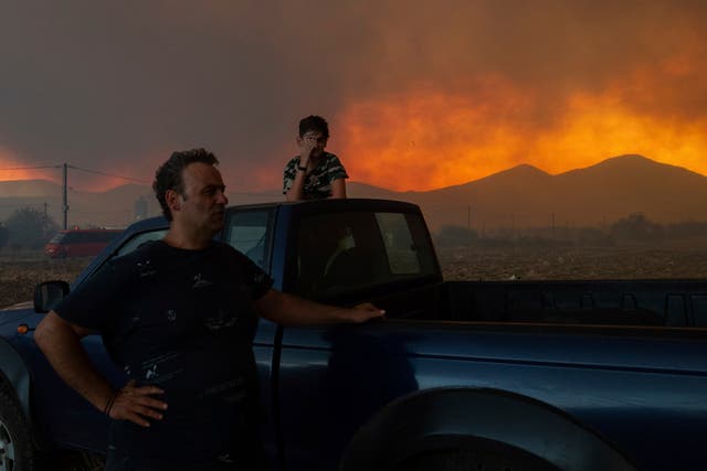 <p>Local residents watch a wildfire in Avantas village, near Alexandroupolis, Greece, in August last year </p>