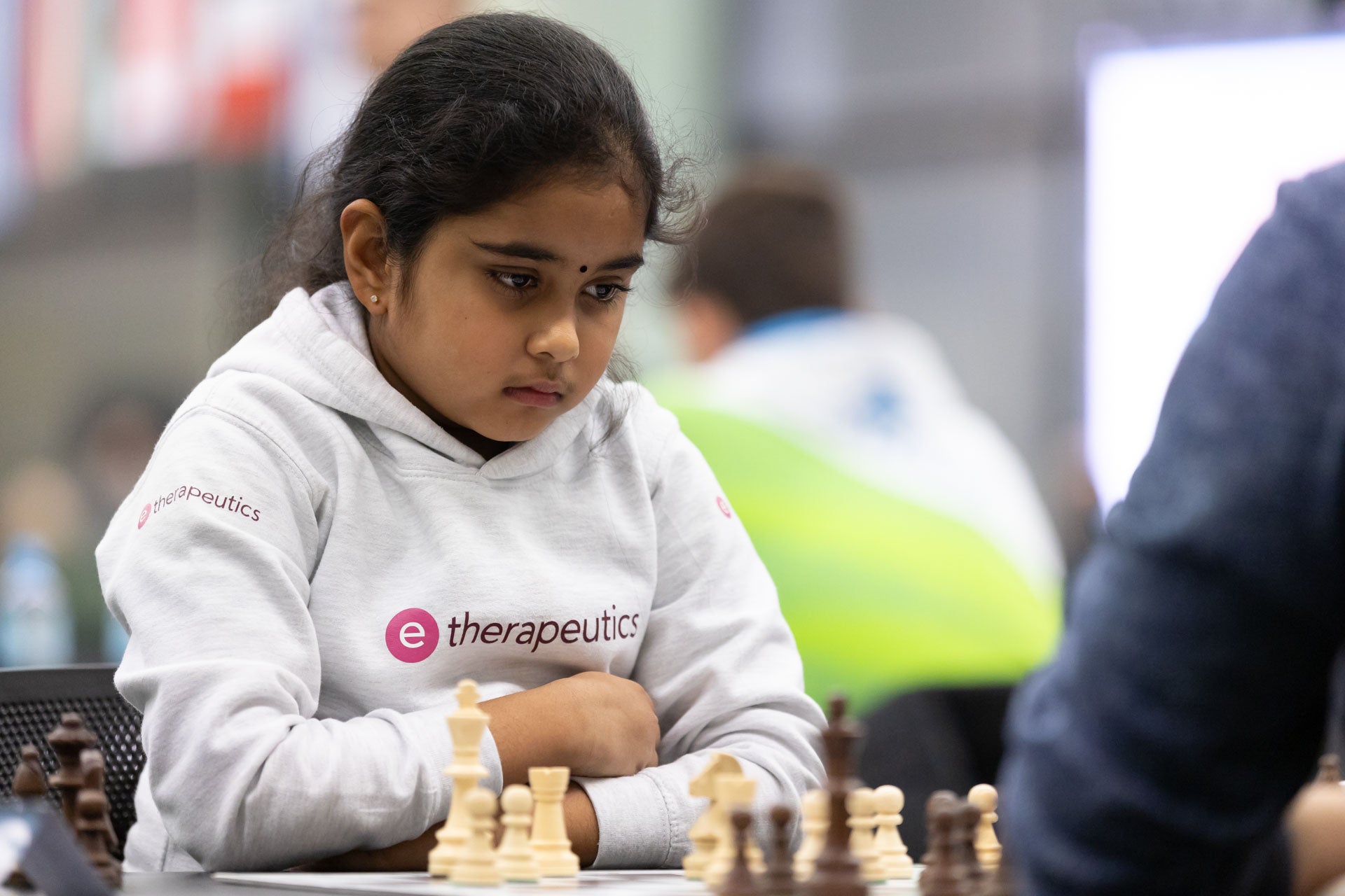 Bodhana Sivanandan, eight, playing at the European chess Championships in Zagreb, Croatia at the weekend.