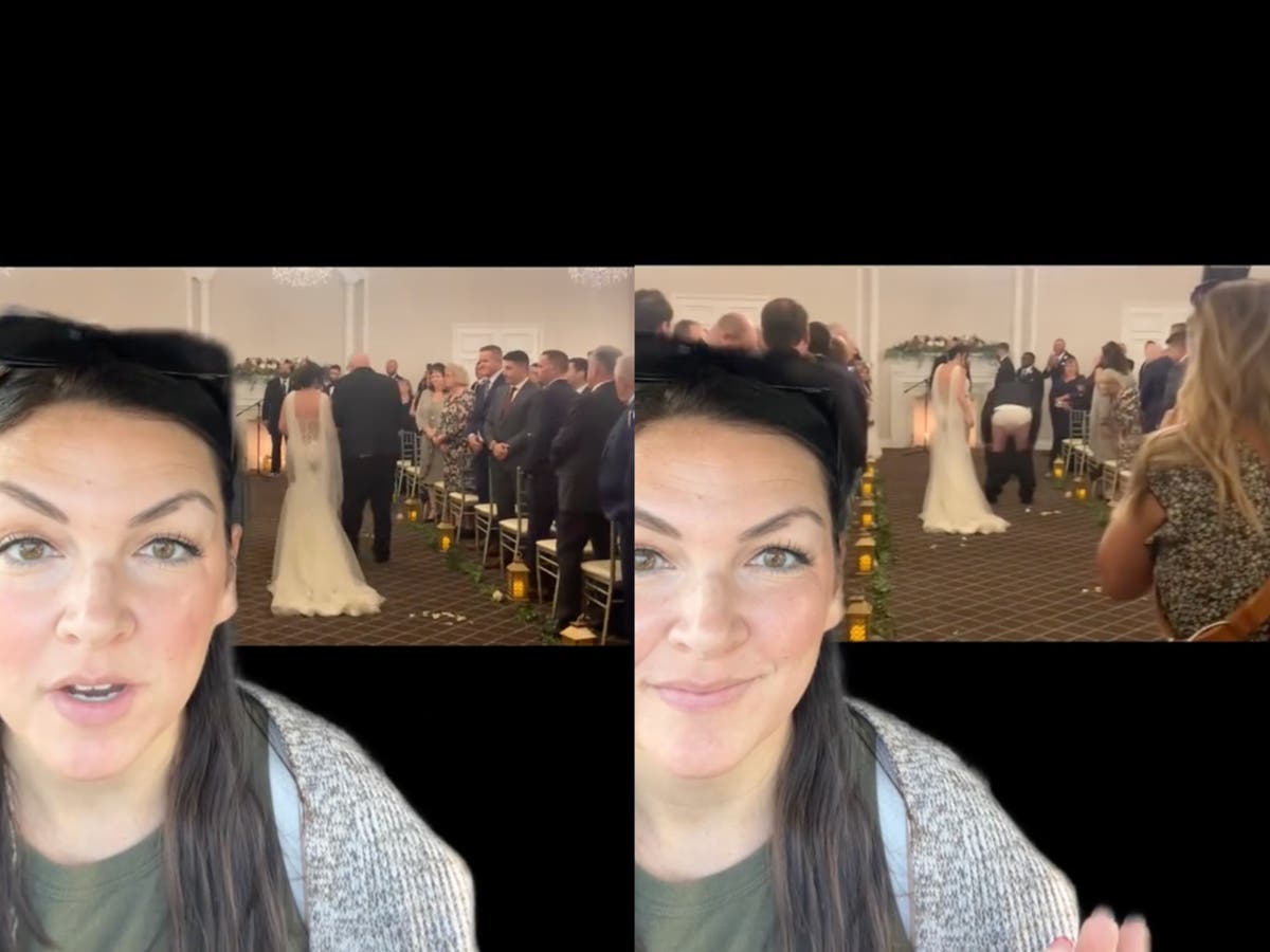 Bride issues warning after her father&rsquo;s pants fall while walking her down the aisle