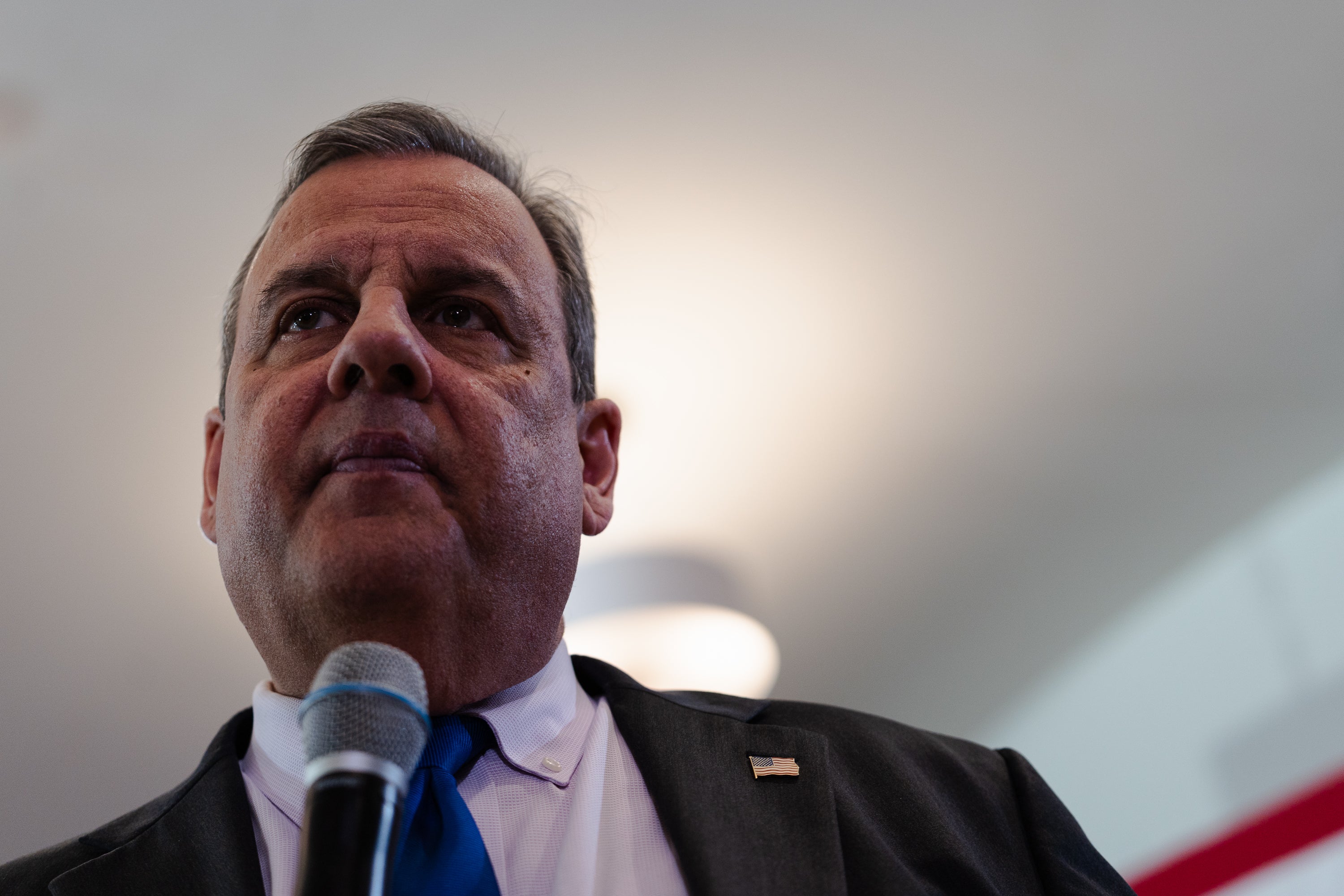 Republican presidential candidate former New Jersey Gov. Chris Christie speaks during a "Tell It Like It Is" town hall at the Bedford Event Center on December 19, 2023 in Bedford, New Hampshire.