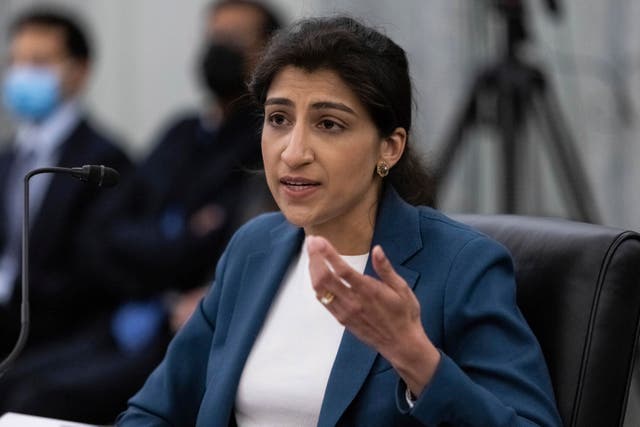 <p>Lina Khan, then a nominee for Commissioner of the Federal Trade Commission (FTC), speaks during a hearing, April 21, 2021 in Washington. The FTC, now chaired by Khan, is proposing sweeping changes to a decades-old law that regulates how online companies can track and advertise to children.</p>