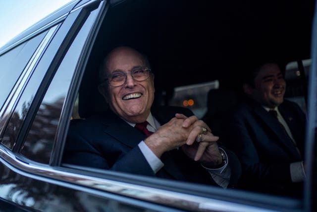 <p>Former New York Mayor Rudy Giuliani departs defamation lawsuit at the District Courthouse in Washington</p>