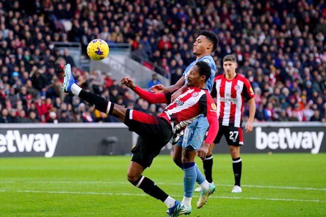 Gambling advertising visible in the background of Brentford and Aston Villa’s Premier League match at the Gtech Community Stadium, London (Jonathan Brady/PA)