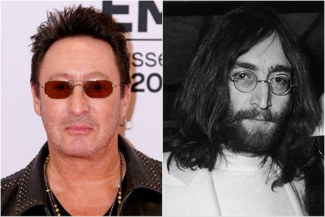<p>Julian Lennon photographed in 2022 and John Lennon photographed in 1969 </p>