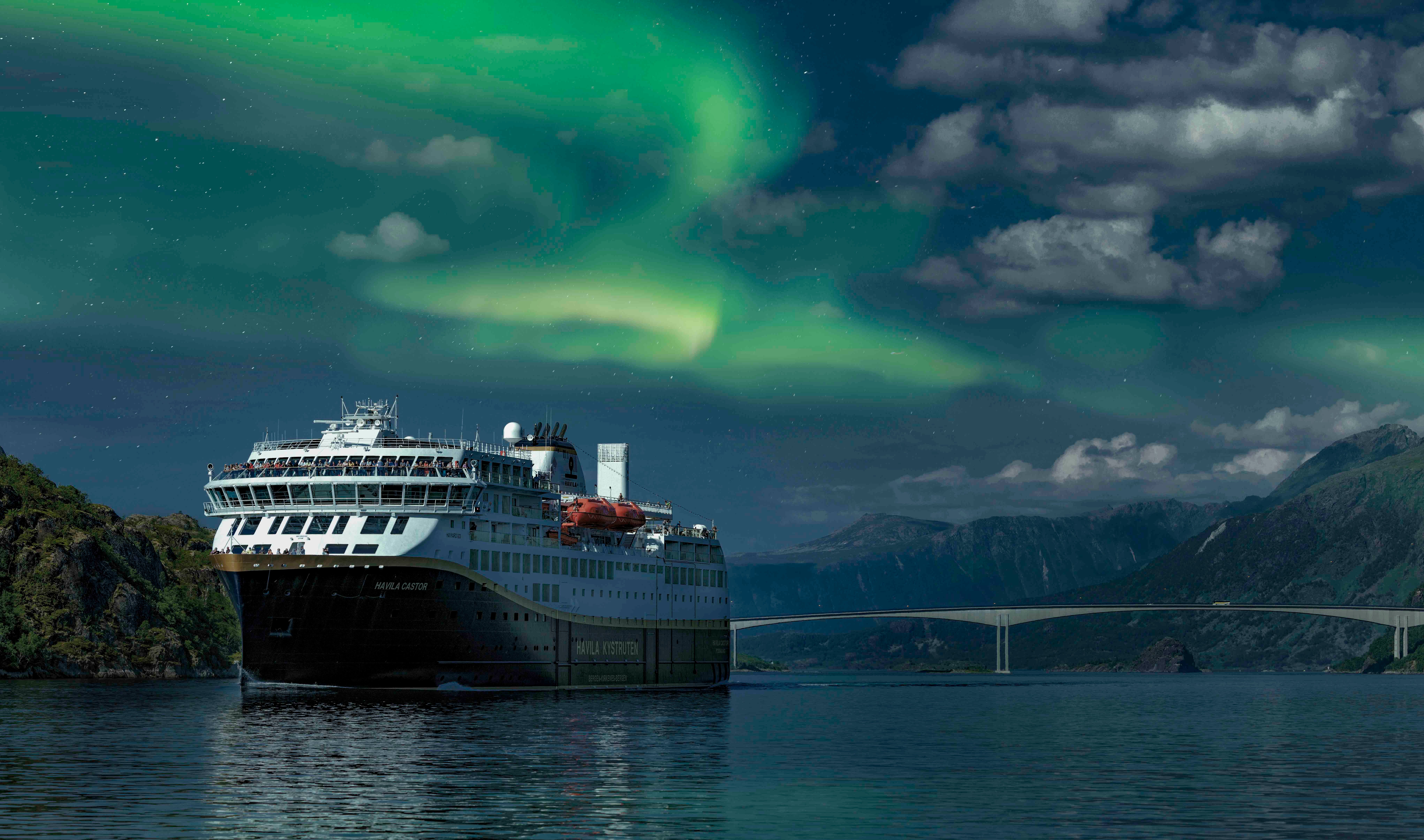 Havila ships use batteries for four hours of silent sailing in search of the Northern Lights
