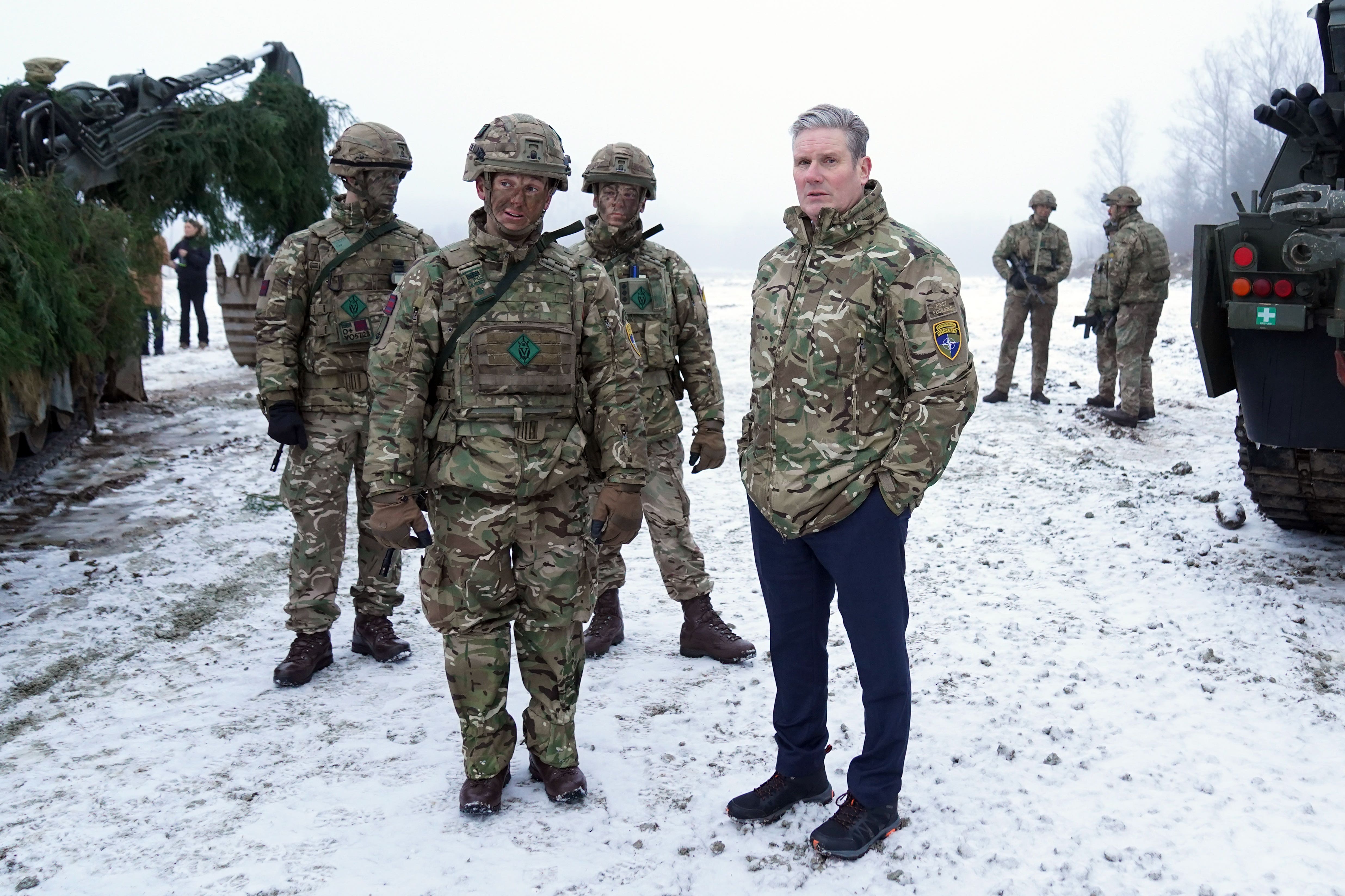 Labour leader Sir Keir Starmer during his visit to meet British troops at Tapa forward operating Nato base, near the Russian border in Estonia (PA)